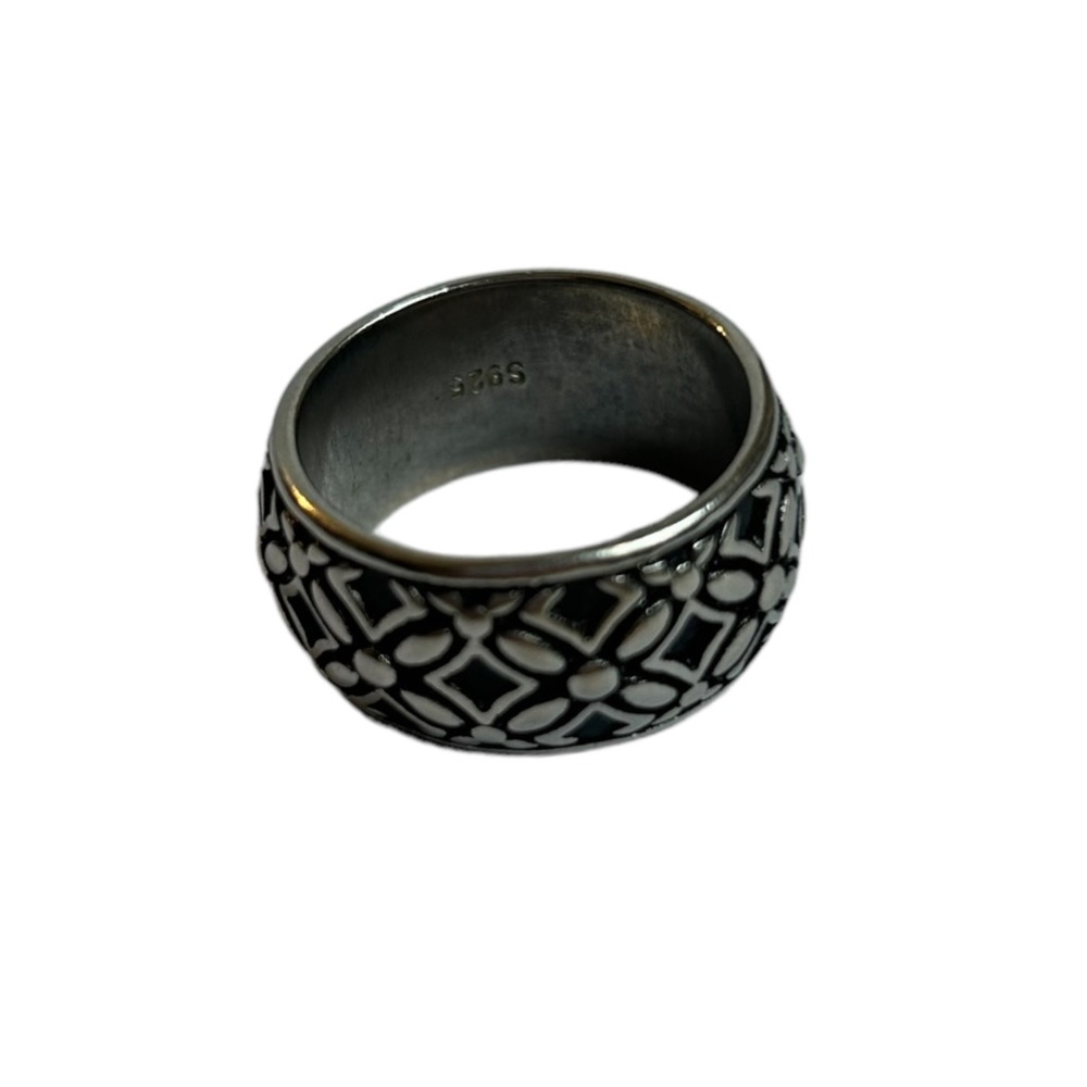 Sterling Silver and Black Ring Unisex Heavy Wide Band 925 Vintage Size 10.5